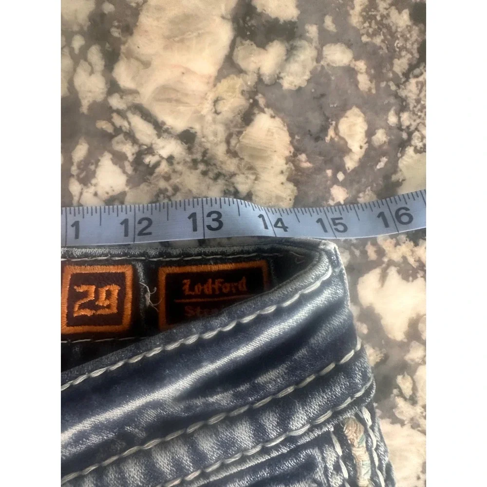 Rock Revival Ledford Straight Leg Distressed Jeans Mens 29 Blue Fleur De Lis